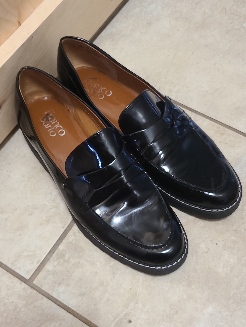 Franco Sarto Cassandra Black Patent Penny Loafers Size 9.5M